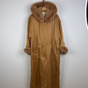 Vintage LaParka Womens Small Camel Gold Wool Hooded Winter Coat Faux Fur Canada
